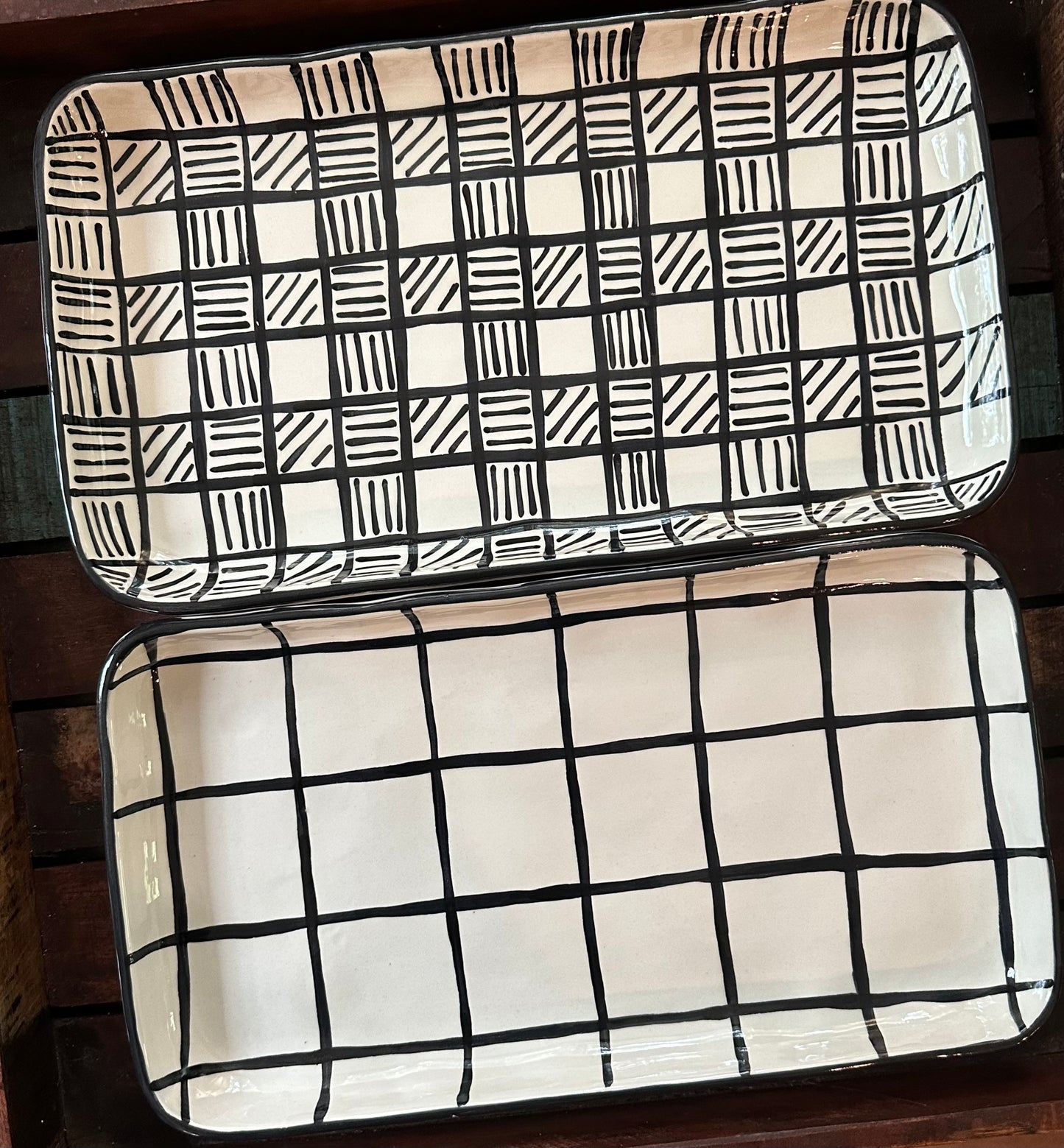 Large Cottage Black and White Grid Platter